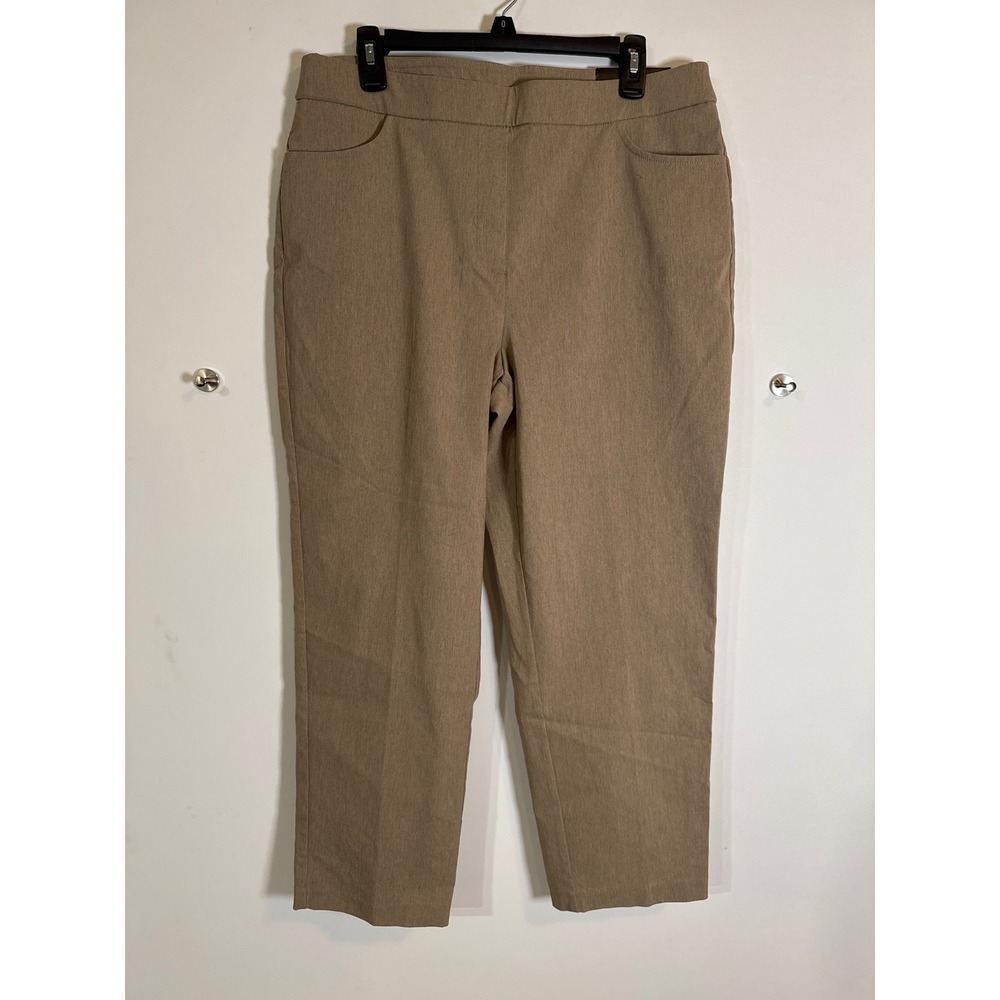 Alfred Dunner Petite Tan Khaki Pull On Straight Leg Dress Pants Womens 14P